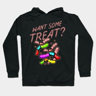 Want Some Treat Gummy Worms And Real Earthworms Halloween Hoodie